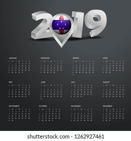 2019 Calendar Template. Grey Typography with Netherlands Antilles Country Map Golden Typography Header