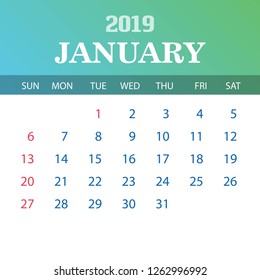 2019 Calendar Template - January