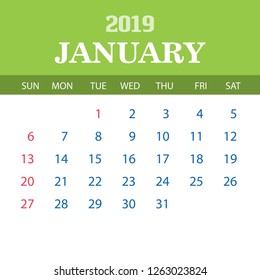 2019 Calendar Template - January