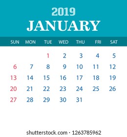 2019 Calendar Template - January