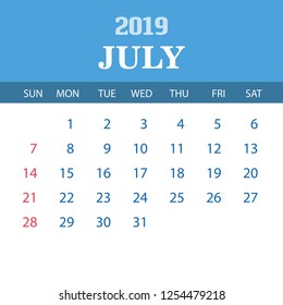 2019 Calendar Template - July