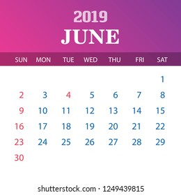 2019 Calendar Template - June