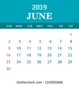 2019 Calendar Template - June