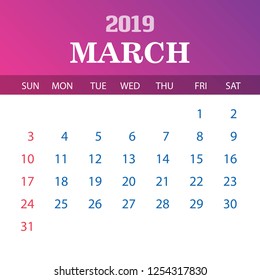 2019 Calendar Template - March