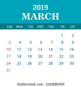 2019 Calendar Template - March