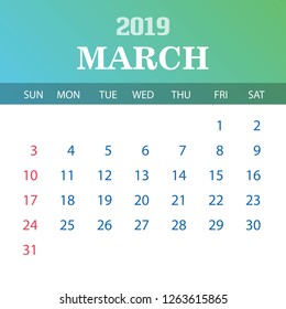 2019 Calendar Template - March