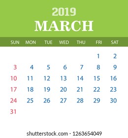 2019 Calendar Template - March