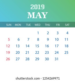 2019 Calendar Template - May