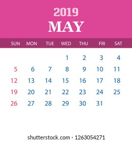 2019 Calendar Template - May