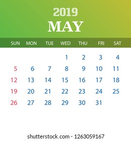 2019 Calendar Template - May