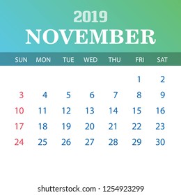 2019 Calendar Template - November