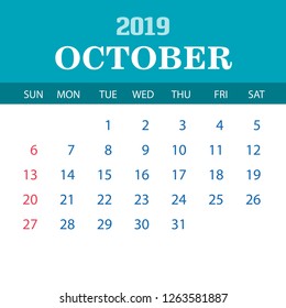2019 Calendar Template - October