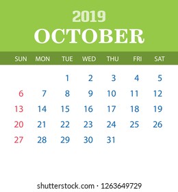 2019 Calendar Template - October