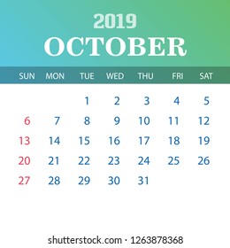 2019 Calendar Template - October