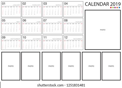 2019 Calendar Template Pattern , size 8x12"