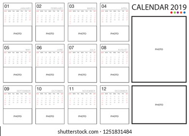 2019 Calendar Template Pattern , size 8x12"