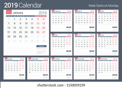 7,447 2019 Calendar Monday Start Images, Stock Photos & Vectors ...