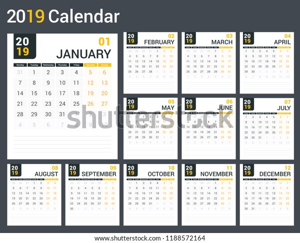 2019 Calendar Template Planner 12 Webpages Inventory Vector picture about Calendar Template for Pages referred to as 2019 Calendar Template Planner 12 Internet pages Inventory Vector