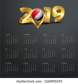 2019 Calendar Template. Principality of Sealand Country Map Golden Typography Header