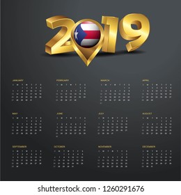 2019 Calendar Template. Puerto Rico Country Map Golden Typography Header