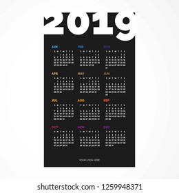 2019 Calendar Template - Ready for print, just add your logo and go !