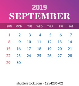 2019 Calendar Template - September