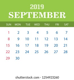 2019 Calendar Template - September