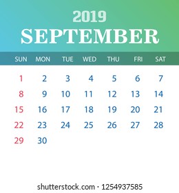 2019 Calendar Template - September