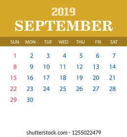 2019 Calendar Template - September