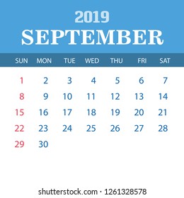 2019 Calendar Template - September