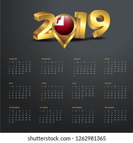 2019 Calendar Template. Tonga Country Map Golden Typography Header