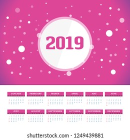 2019 Calendar Template. Vector background
