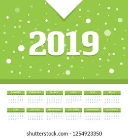 2019 Calendar Template. Vector background