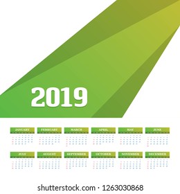 2019 Calendar Template. Vector background