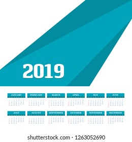 2019 Calendar Template. Vector background