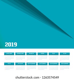 2019 Calendar Template. Vector background