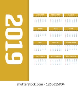 2019 Calendar Template. Vector background