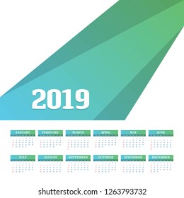 2019 Calendar Template. Vector background