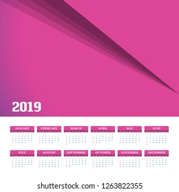 2019 Calendar Template. Vector background