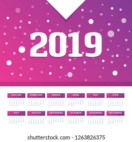 2019 Calendar Template. Vector background