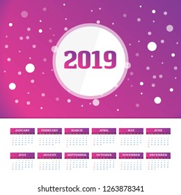 2019 Calendar Template. Vector background