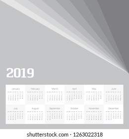 2019 Calendar Template. Vector Gray background