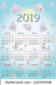 2019 Calendar, vector