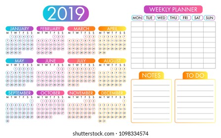 2019 calendar, calendar vector, abstract composition