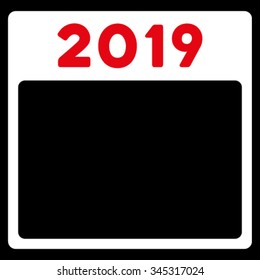 2019 Calendar vector icon. Style is bicolor flat symbol, red and white colors, rounded angles, black background.