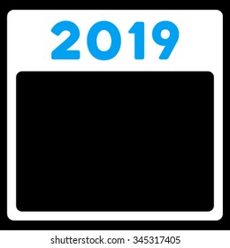 2019 Calendar vector icon. Style is bicolor flat symbol, blue and white colors, rounded angles, black background.