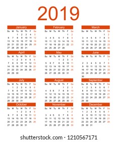 2019 calendar. Vector illustration