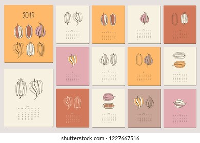 2019 Calendar. Vector illustration.