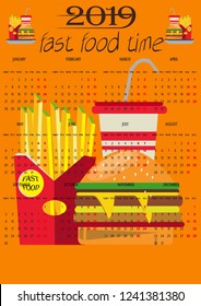 2019 calendar vector,calendar design for fast food
