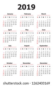 2019 calendar with white background